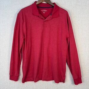 Saddlebred Mens Long Sleeve Polo Shirt Red Heathered Cotton Blend Large